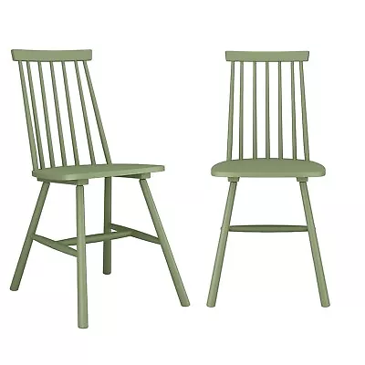 Set Of 2 Olive Green Wooden Spindle Back Dining Chairs - Cami CMM014 • £115.92