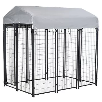 PawHut Outdoor Dog Kennel Metal Dog Run With Canopy 120 X 120 X 138cm • £179.99