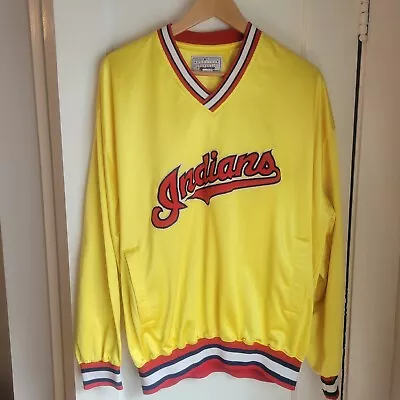 Vintage Cleveland Indians Starter Pullover Satin Jacket Size L MLB Yellow • $40