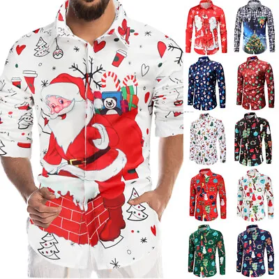 £13.99 • Buy Christmas Mens Santa Claus Shirt Long Sleeve T-Shirt Button Down Xmas Party Tops