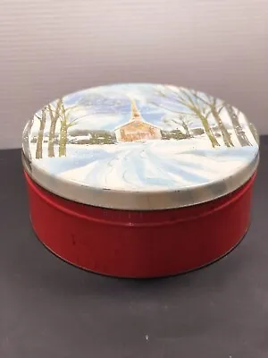 Vintage Church Christmas Tin RED Fruitcake Cookie Unbranded Container Can • $9.48