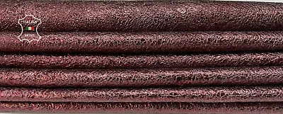 METALLIC OLD WINE CRISPY CRINKLED Thick Calf Leather 2 Skins 16+sqf 1.3mm #B7427 • $90
