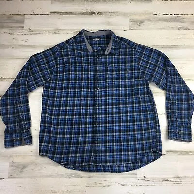 Eddie Bauer Mens Flannel Shirt XXL Blue Plaid Button Up Long Sleeve Outdoor • $16.99