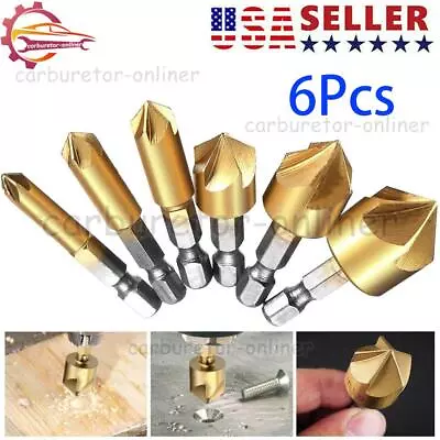 5Pc Chamfer Countersink Deburring Drill Bit Set Crosshole Cutting Metal Tool Kit • $8.99