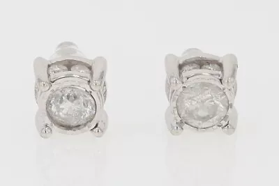 1.01ctw Round Cut Diamond Solitaire W/ Accents Stud Pair Earrings 10K White Gold • $419.99