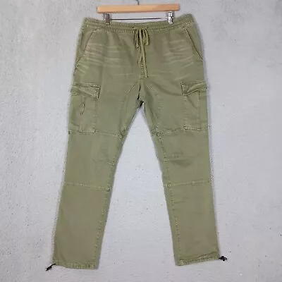 Pacsun Joggers Men XL Green Cargo Pocket Adjustable Ankle Elastic Waist Stretch • $24.99