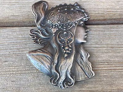 Vtg Art Nouveau Alphonse Mucha Woman Pewter Belt Buckle Indiana Metal Craft • $39.95