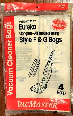 $11.99 • Buy Eureka Upright Vacuum Cleaner Bags Style F & G From Vacmaster 4 Bags Style 117