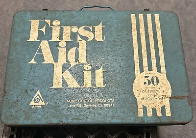 Vintage Acme Metal First Aid Kit  Metal Case 14  X 9 1/3 Full Of Supplies  • $35