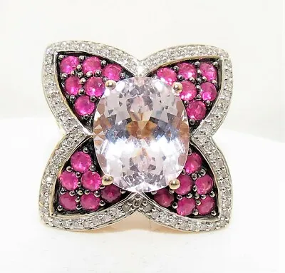 Laura Ramsey 14k Yellow Gold Kunzite Ruby & Diamond Designer Ring • $1799.99