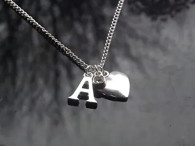 £3.99 • Buy Handmade Silver Plated Initial Necklace With Rhinestone And Heart Pendants