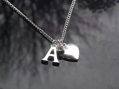 £3.24 • Buy Personalised Rhinestone & Heart Pendant Necklace & Silver Plated Initial Letter