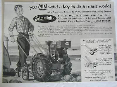 1954 Simplicity Roto Tiller You Can Send A Boy To Do Work Vintage Print Ad 48 • $4.67