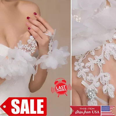 White Crystal Sheer Lace Gloves Wrists Bridal Prom Opera Wedding Formal Party US • $3.85