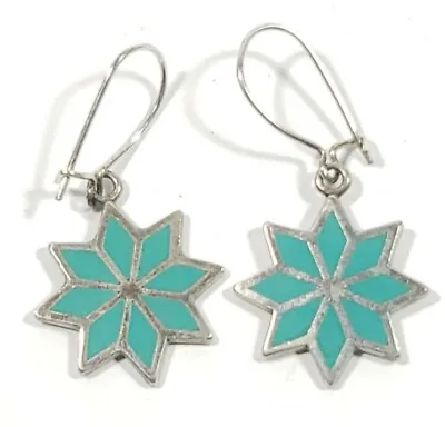 $24.99 • Buy Turquoise Sterling Silver Snowflake Star Bell Earrings