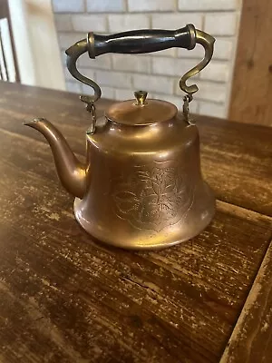 Vintage Copper Plated Teapot With Wooden Handle • £27.98