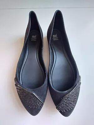 Mel By Melissa Black Angel Wing Ballet Pumps Size 7 • £8