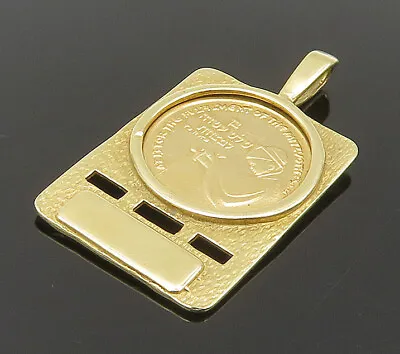 14K GOLD - Vintage Israel Menorah Coin Square Pendant - GP320 • $222.20