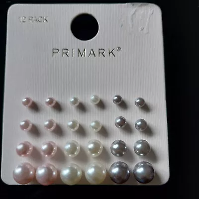 Stud Pearl Earrings 12 Pack Faux Pearls  Mixed Sizes Rose Silver White Primark • £5.45