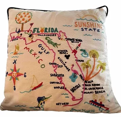 Vintage 90s Pillow Cover Swan Magic Florida Sunshine State 18x18 Hand Embroidery • $98