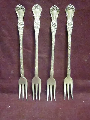 4pc Pat 1902 Silverplate WALLACE FLORAL SERIES COCKTAIL FORKS 6  No Monogram • $30