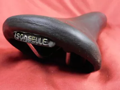 Vintage 1970's Iscaselle Black Leather Saddle W/ Chrome Rails Made In Italy • $23.95