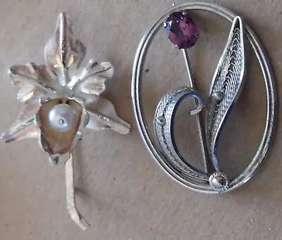 Lot Of Three (2) Sterling Silver Brooches/Pins Van Dell & FLOWER PIN LOOK OLD • $18.99