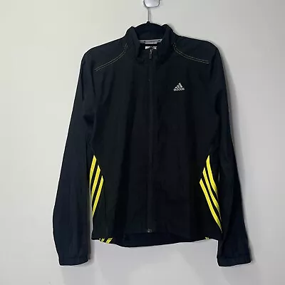 $31 • Buy Adidas Womens Running Windbreaker Jacket Zip Up Black Yellow Size Small