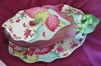 Vintage Mottahedeh Porcelain Eggplant / Tobacco Leaf Set Tureen Box Rockefeller • $595