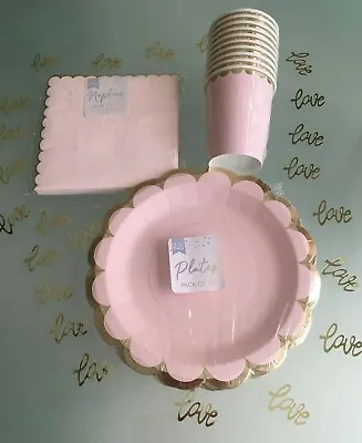 Pink Gold Floral Flower Plates Cups Napkins Birthday Party Tableware Baby Shower • £2.99