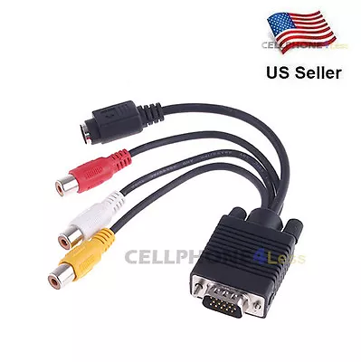 PC SVGA VGA To S-Video + 3 RCA Converter Adapter Cable • $7.98