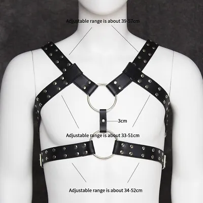 Sexy Male Body Chest Bondage Harness PU Leather Strap Belt Brace Gay Buckle • £13.08