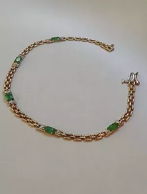 Vintage 10k Yellow Gold Natural Emerald And Diamond Bracelet Size 7.5  • $499.95