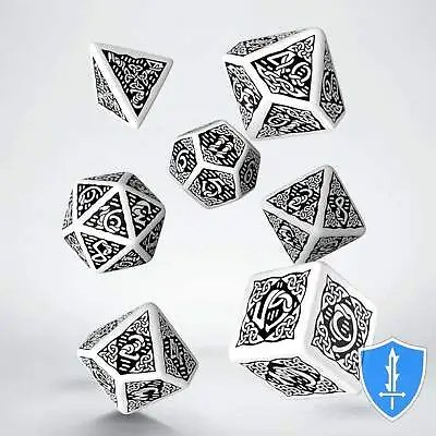 Q-Workshop Celtic Dice Set (7) White/Black D&D RPG • $8