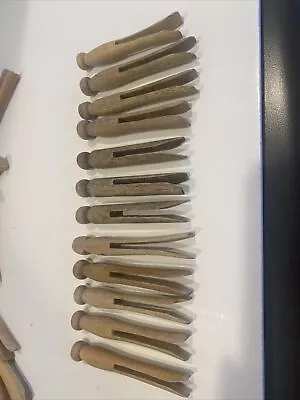 Vintage Wooden Clothes Pins Round Lot Of 12 Crafts 3.75” (B) • $3.99