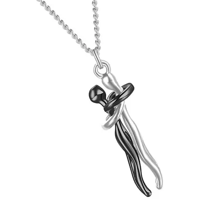 Sterling Silver Necklace Couple Hugging Pendant Affectionate Hug Jewelry • £4.28