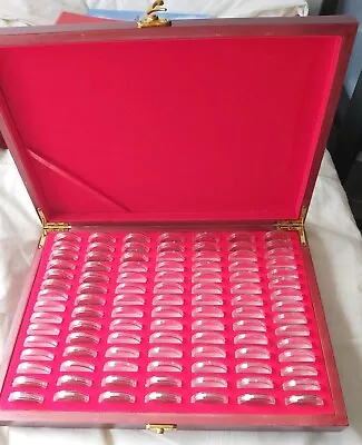Wooden Storage Box For A Coin Collection + Plastic Capsules 105 Slots • £20