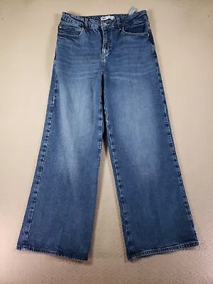 ZARA Jeans Womens 6 Blue Super Wide Leg Flowy Cotton Blend High Rise Y2K • $19.95