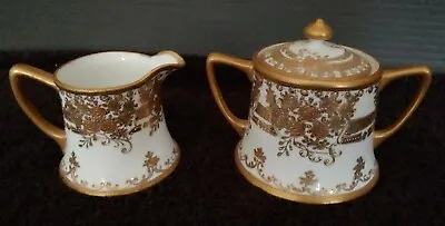 Antique Noritake Nippon RC Japan Gold Guild Encrusted Jewels Sugar & Creamer Set • $95