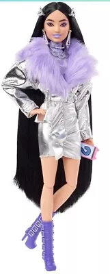 Barbie Extra  Doll With Black Hair Metallic Jacket & Pet Dog   ( Missing Decal) • $19.99