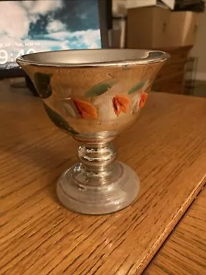 Vintage Antique Mercury Glass Silver Chalice Cup 5” Hand Painted Flowers • $75