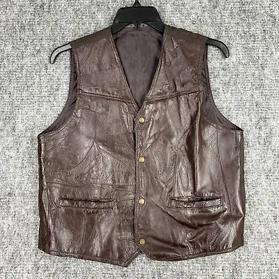 Vintage Leather Vest Mens Large(fits Like Medium) Brown Biker Motorcycle Formal • $24.26