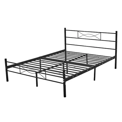 4ft6 Double Strong Metal Bed Frame White/Black Bedroom Furniture With Headboard • £59.99