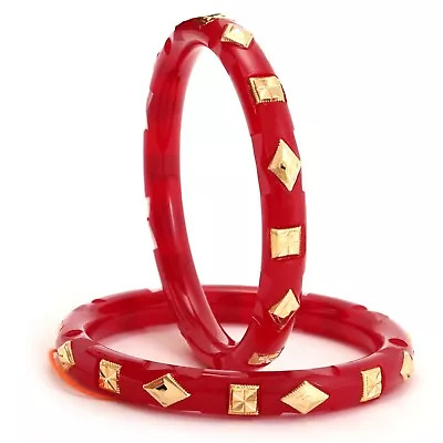 Traditional Gold Plated Red Pola Bangles Set For Women Daily Wear Shakha Pola • $18.70