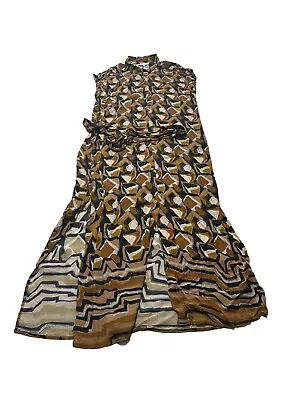 Grace Hill Womens Light Brown Patterened Sleeveless Tied Maxi Dress Size 14 GC • $32