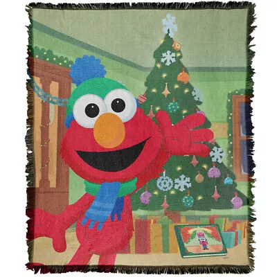 Sesame Street Blanket 50 X60  Elmo Christmas Tree Woven Cotton Blend Throw • $47.99