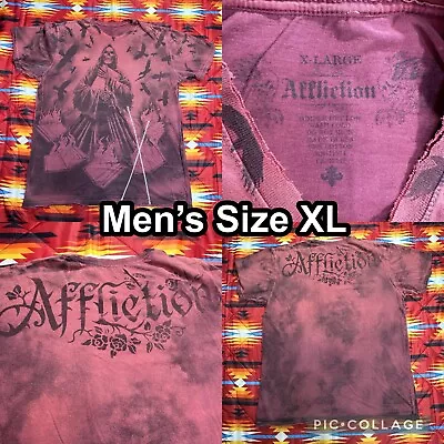 Affliction Grim Reaper Crows AOP Red T-Shirt Men’s Size XL Vintage Y2K Grunge • $60