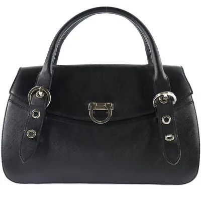 Salvatore Ferragamo AB-215322 Handbag Black/SilverHardware Leather Women • $518.10