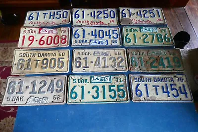 Vintage Lot Of 12 South Dakota License Plates 1960's-70's Well Used Lot 23-35-C • $24.99