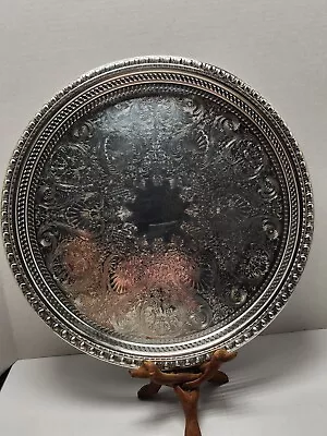 Rogers & Bro 1772G Silver Plated Round Etched Pierced Edge Platter 15  Antique • $35.95